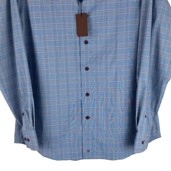 DAVID DONAHUE FUSION PERFORMANCE PLAID BUTTON UP SHIRT IN BLUE NWT MEN'S 16 M/L - Picture 5 of 14